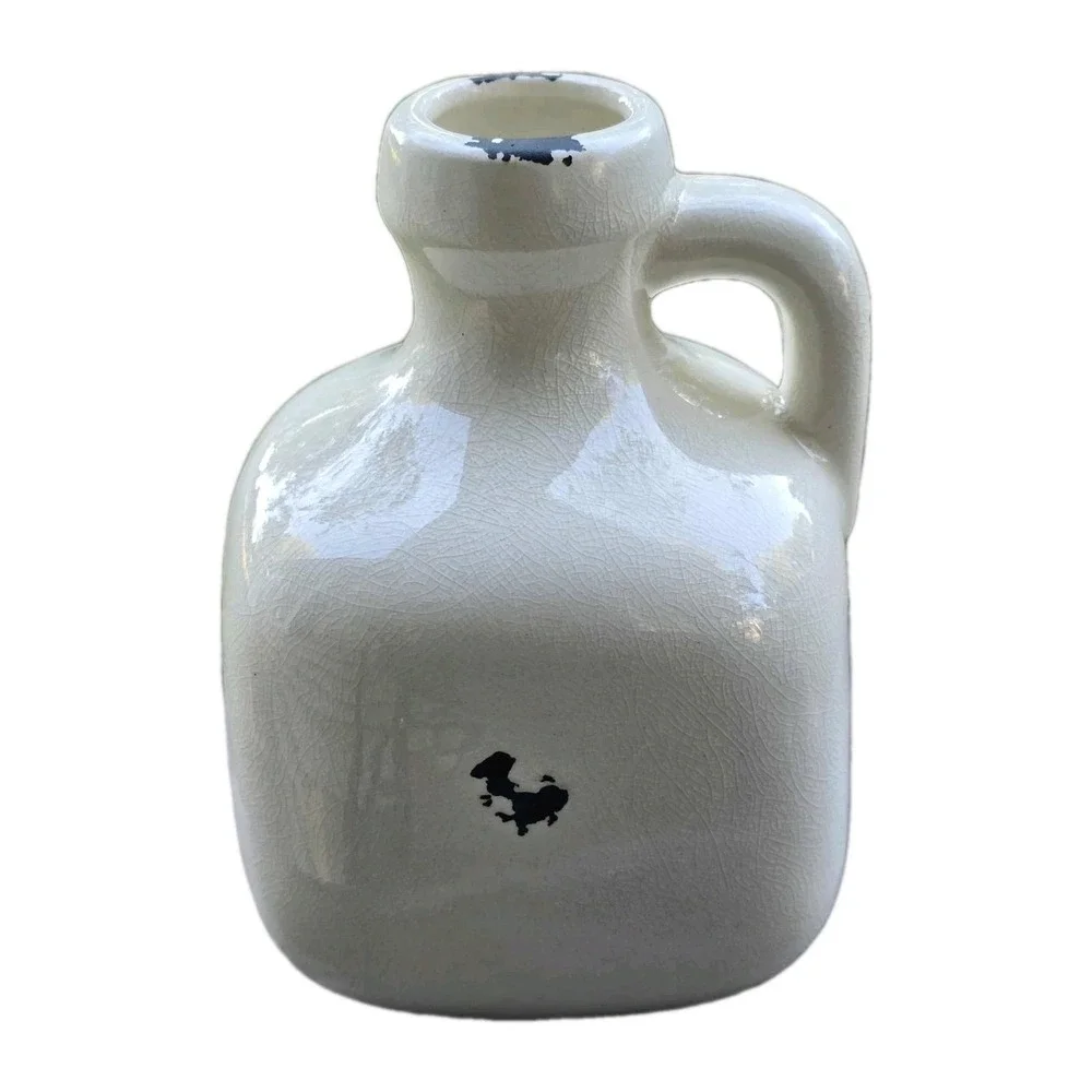 🌿 Vintage Farmhouse Ceramic Decorative Jug Vase  Off-White Crackle Glaze Rustic